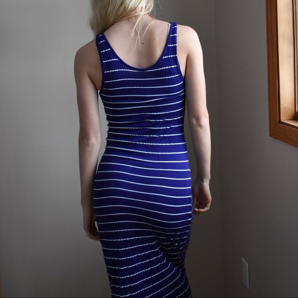 Royal Blue and White Striped Maxi Dress - Picture 2 of 2